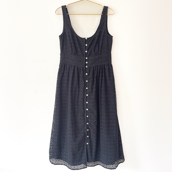J CREW NWOT Black Eyelet Button Front Midi Dress - Picture 2 of 5